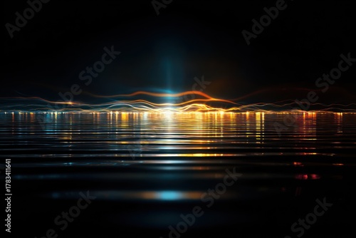 Vibrant reflections of city lights on water nighttime serenity abstract photography urban environment eye-level view