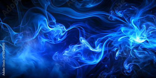 Abstract blue smoke on black background. Fantasy fractal texture. Digital art.