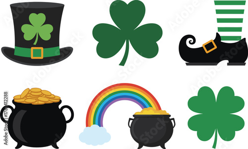 Celebrate Saint Patricks Day with Festive Irish Themed Clip Art Including Shamrocks Leprechaun Hats Pots of Gold and Rainbows Perfect for Decorations and Crafts