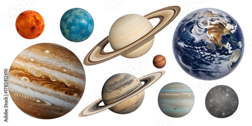 Solar system planets isolated on white background with clipping path. illustration