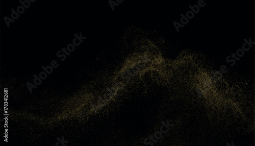 Golden Particle Stream Forming Mountain-Like Wave Shape