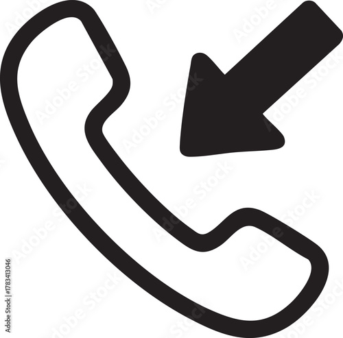 Incoming Call Phone Line Icon with Arrow Isolated on White
