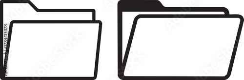 Set of folder vector icons in outline and solid styles for file data and document storage