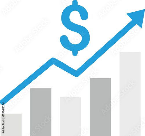 Revenue growth chart with upward arrow and dollar sign icon