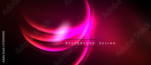 Abstract crimson design features flowing curves, bright light effects. Dark background emphasizes vibrant color gradients, modern aesthetic.