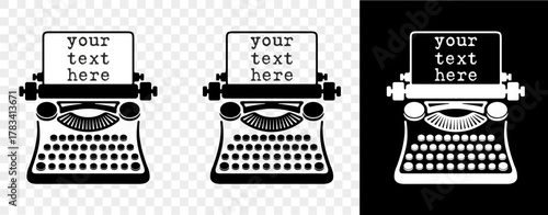 Typewriter, prints, text, paper and sheet, graphic design. Writer, write, typescript and letter, vector design and illustration