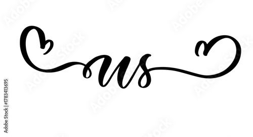 Elegant calligraphy word us in romantic family inspirational style for home and wedding decor