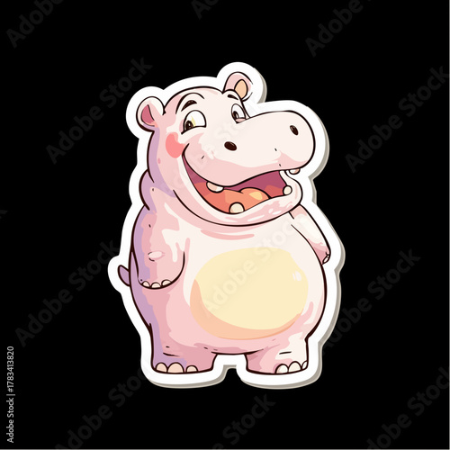 Cartoon Playful Hippopotamus Smiling Character with Outlines in Vector Illustration