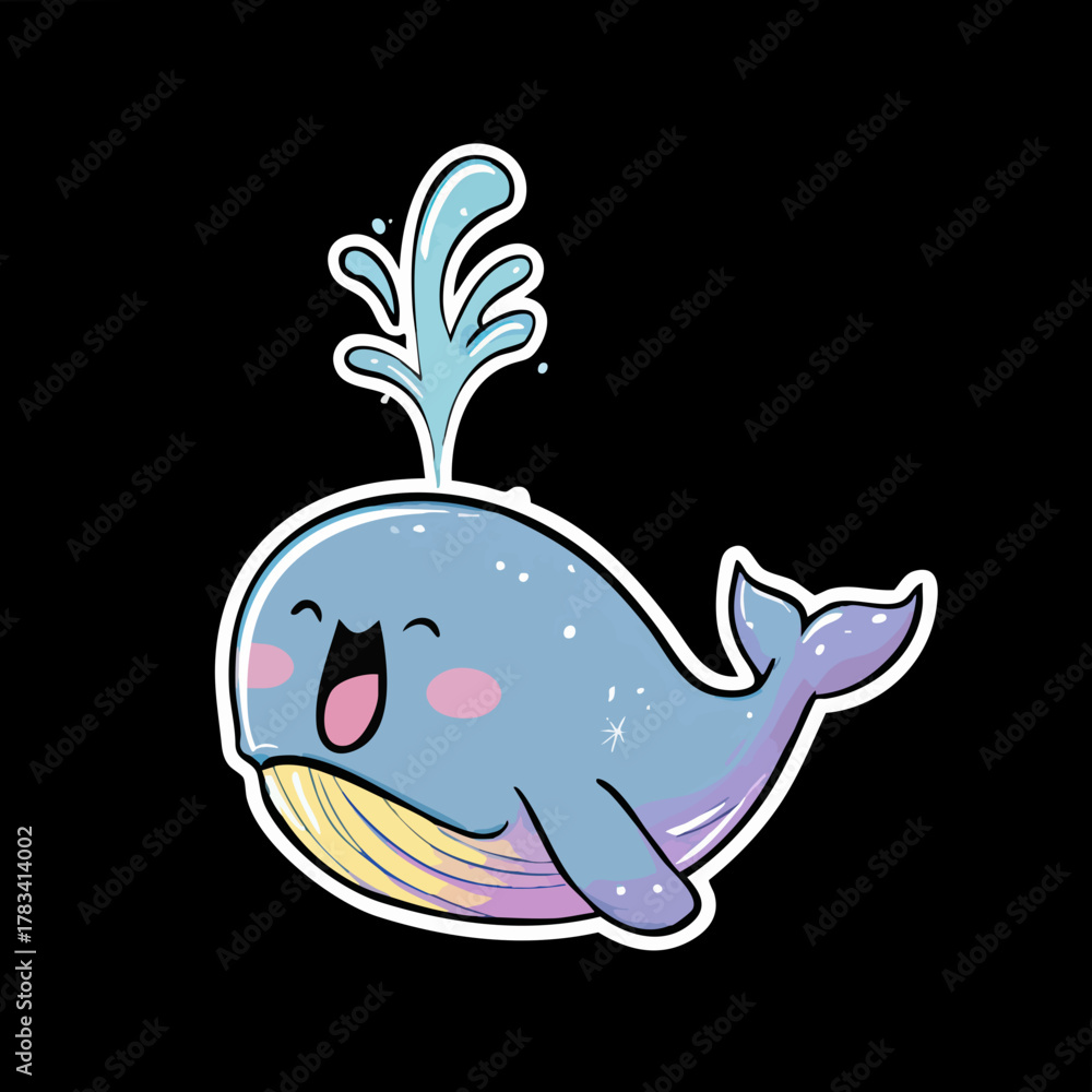 Obraz premium Cute Cartoon Smiling Whale with Water Spout Illustration Asset
