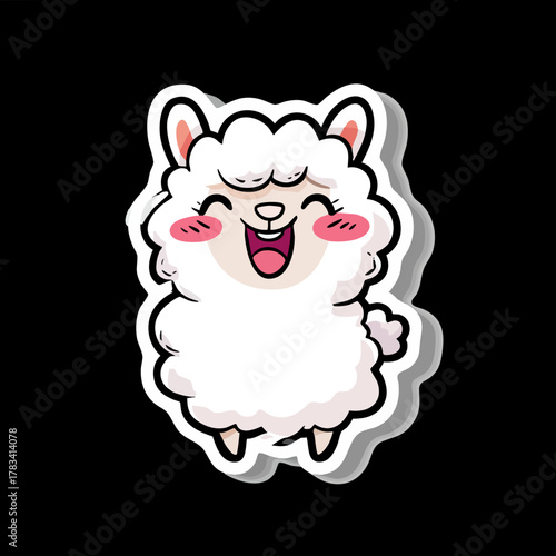 Cute Cartoon Style Happy Alpaca Animal Character Fluffy Wool Illustration