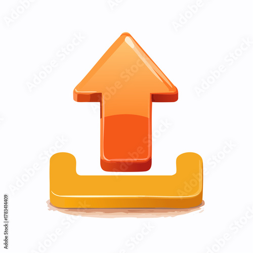 Upward arrow symbol orange and yellow 3 d design on white background