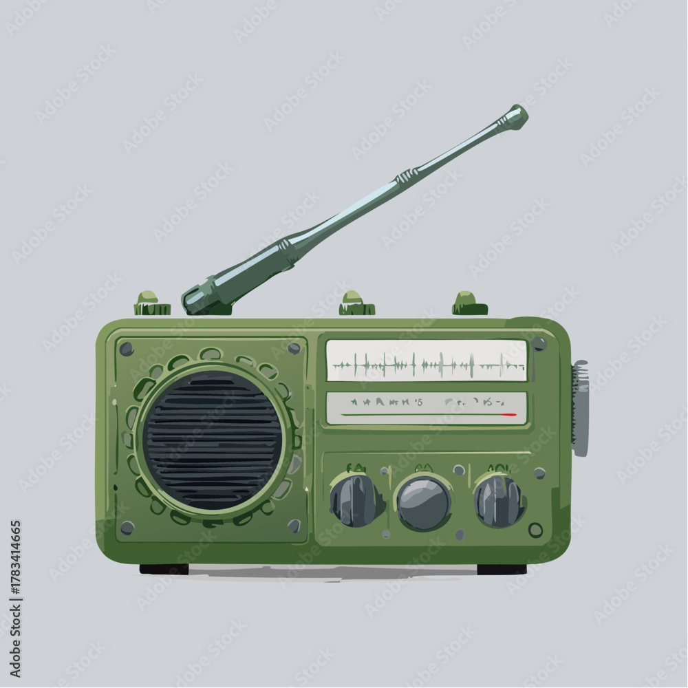 Fototapeta premium Vintage green radio illustration on gray background for communication concepts