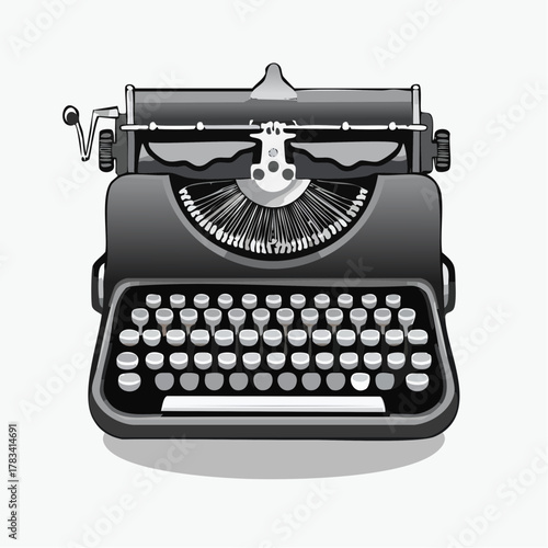 Vintage typewriter illustration in black and white isolated on white background