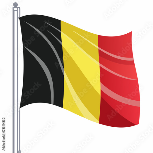 Waving belgian flag on a pole symbolic national icon vector illustration