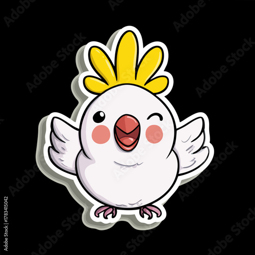 Cute Cartoon Cockatoo Sticker with Cheerful Expression and Playful Design