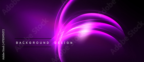 Purple abstract lines create dynamic glowing effect. Dark background emphasizes bright curves, modern design element.