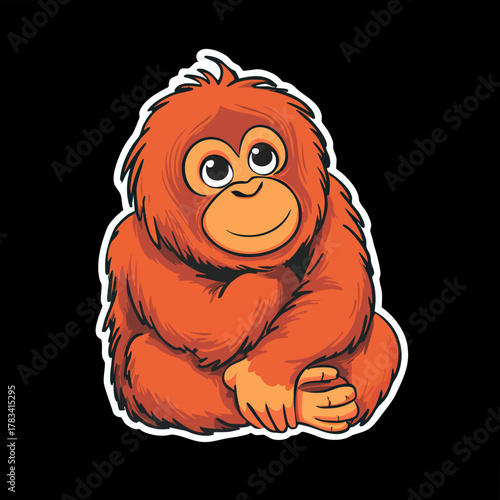 Cute Cartoon Orangutan Sitting and Smiling Animated Animal Character Design