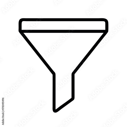 Simple black and white line art illustration of a laboratory funnel for filtering liquids