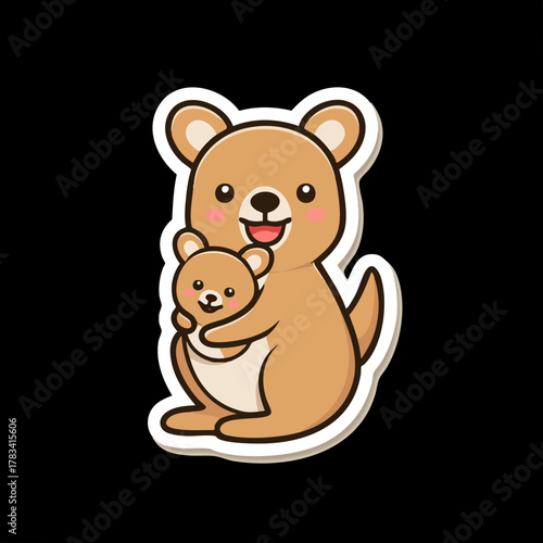 Cute Cartoon Style Mother and Baby Kangaroo Illustration Graphic Asset