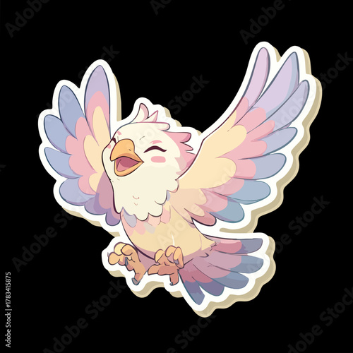 Cute Pastel Watercolor Griffin Sticker Illustration Flying With Happy Expression