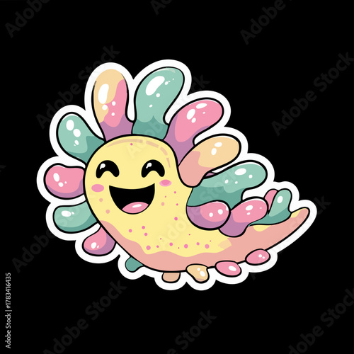 Cute Cartoonish Axolotl Smiling Character Sticker Design Illustration