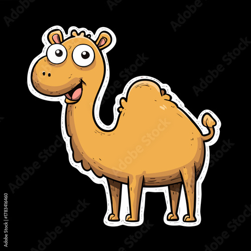 Cartoon Style Cute Camel Standing Animal Illustration with Smiling Face