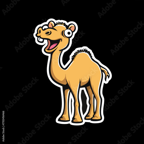 Cartoon Funny Standing Camel Sticker Design Animal Illustration Graphics
