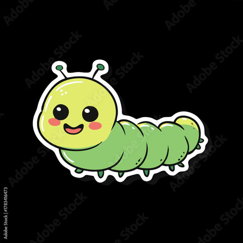 Cute Cartoon Style Caterpillar Smiling Animal Character Children Illustration