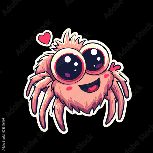 Cute Whimsical Cartoon Spider with Heart Accent Illustration Graphic Design