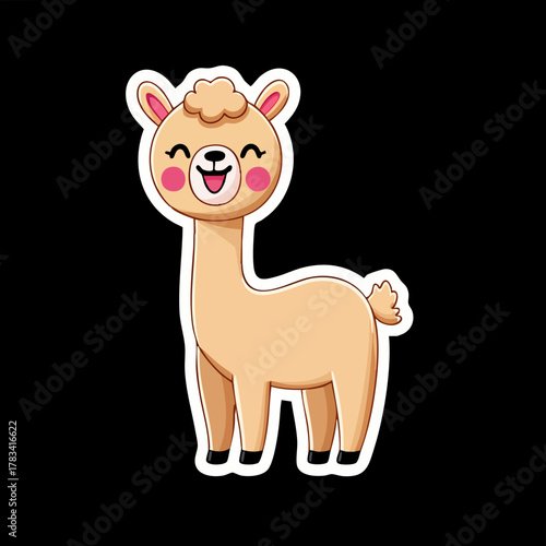 Cartoon Style Adorable Smiling Llama Character Illustration for Children Design