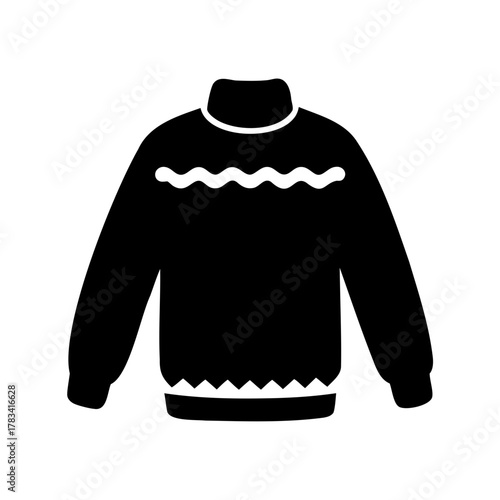 Black turtleneck sweater with wave design and long sleeves silhouette image