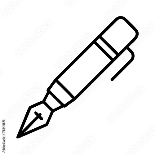 Classic fountain pen icon with nib and clip for writing and design