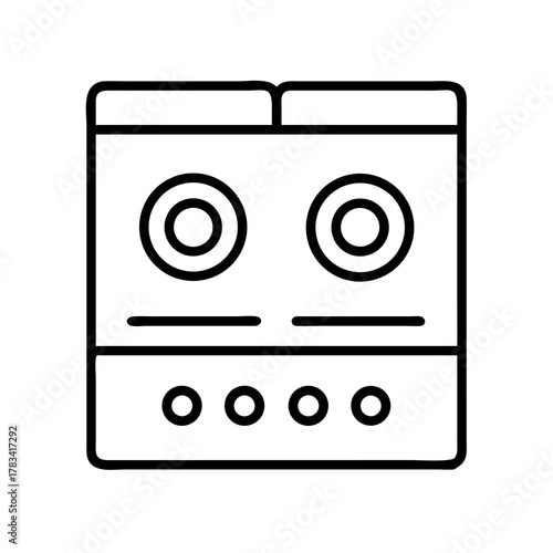 Simple line art icon of a modern two burner gas stove with oven controls
