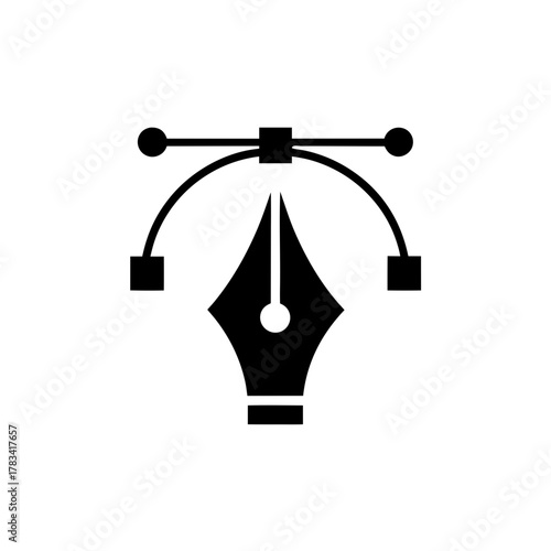 Illustration of a pen tool with bezier curve handles on transparent background
