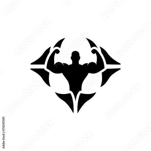 Silhouette of a muscular man flexing with sharp design on transparent background