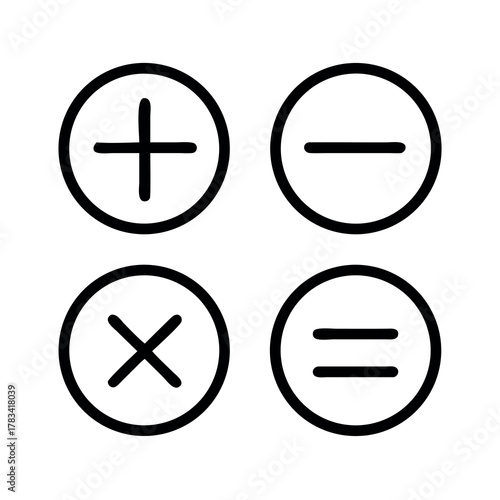 Simple hand drawn mathematical operation symbols plus minus multiply divide and equals