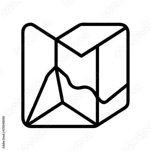 Stylized line art icon representing a folded map with a wavy line indicating a route