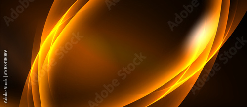 Abstract orange waves, smooth gradients, dark background. Dynamic composition creates modern visual impact. Brightness contrasts beautifully.