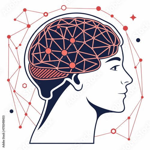 Abstract human head profile with interconnected neural network in brain