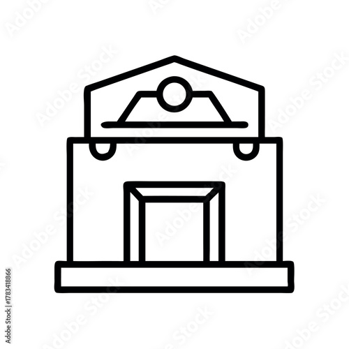 Simple outline icon of a classic building with a pediment and entrance