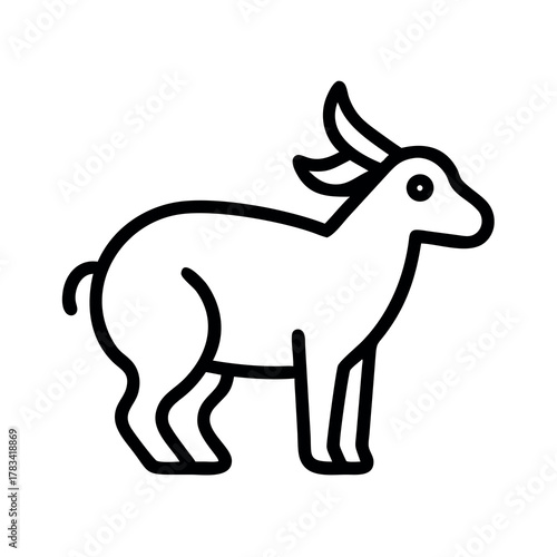 Simple line art illustration of a stylized antelope or gazelle standing sideways