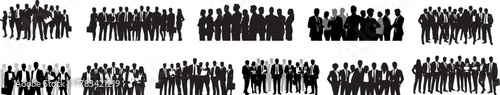 Set of business People Crowds Silhouette, Business Teams, crowded, corporate, working, teamwork vector art 