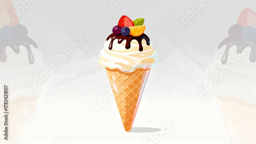 Ice cream desserts, ice cream cones, cartoon hand-drawn vector illustrations