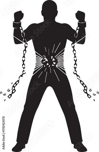Silhouette of a person breaking free from chains symbolizing freedom and human rights liberation