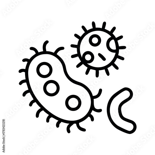 Stylized line art depicting various microscopic organisms and bacteria