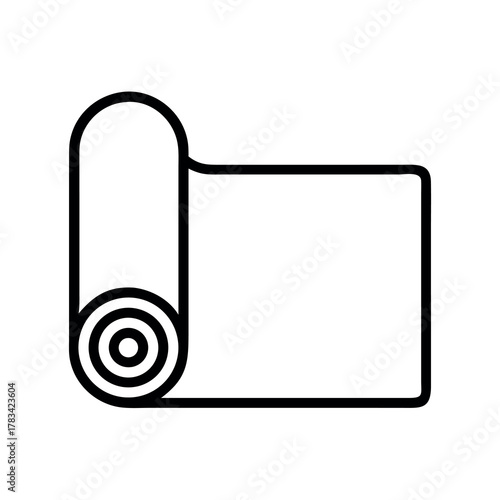 Simple outline illustration of a rolled up yoga mat unfurling on a white background