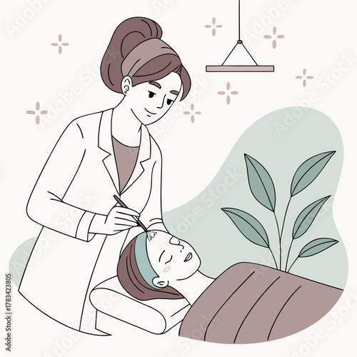 마스크 장갑 쓴 미소 짓는 의사 수술등 아래 주사기 들고 시술 준비 - 유쾌한 의료 전문가 EPS10 벡터 일러스트