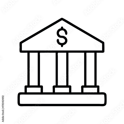 Simple line art icon of a bank building with a dollar sign on its pediment