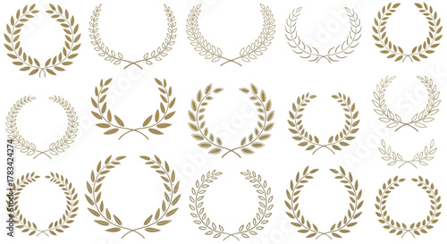 Collection of decorative golden laurel wreaths and award emblems for recognition and achievement