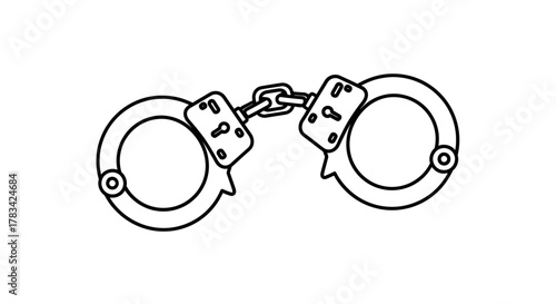 Handcuffs line art vector illustration for crime, justice, law enforcement, security, arrest, and police concepts isolated on white background
